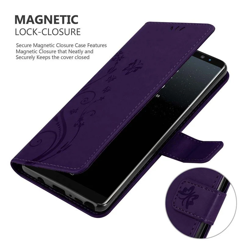 Cadorabo Hülle kompatibel mit Samsung Galaxy NOTE 8 Schutzhülle im Blumen Design mit Magnetverschluss, Standfunktion und Kartenfächern
