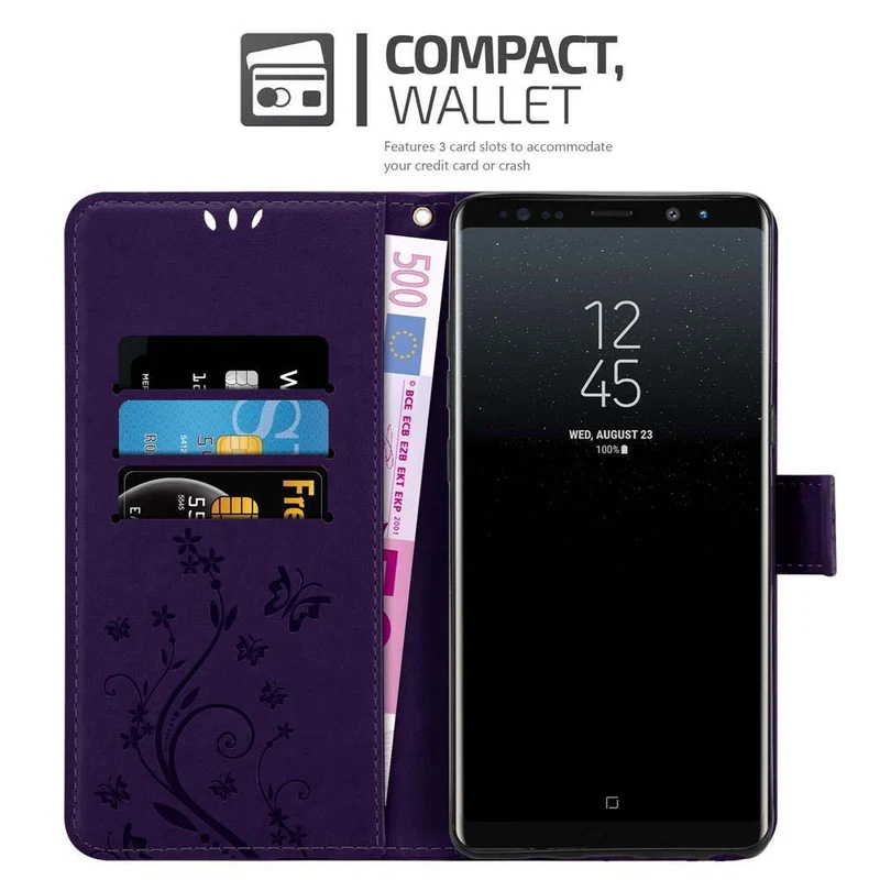 Cadorabo Hülle kompatibel mit Samsung Galaxy NOTE 8 Schutzhülle im Blumen Design mit Magnetverschluss, Standfunktion und Kartenfächern