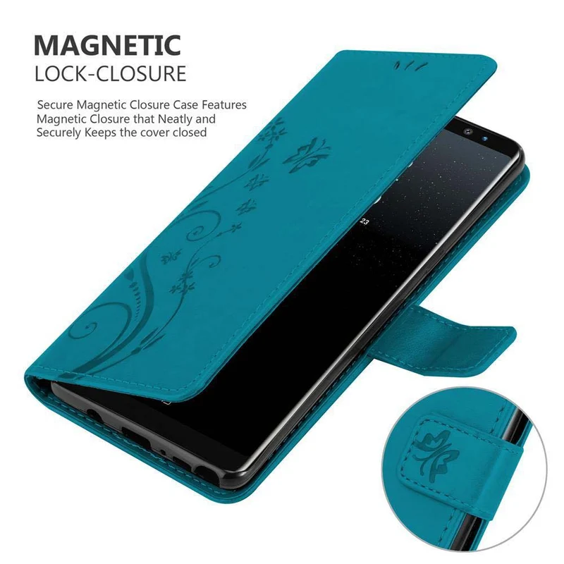 Cadorabo Hülle kompatibel mit Samsung Galaxy NOTE 8 Schutzhülle im Blumen Design mit Magnetverschluss, Standfunktion und Kartenfächern