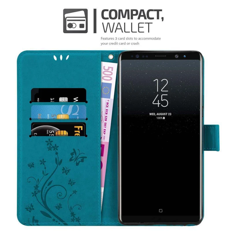 Cadorabo Hülle kompatibel mit Samsung Galaxy NOTE 8 Schutzhülle im Blumen Design mit Magnetverschluss, Standfunktion und Kartenfächern