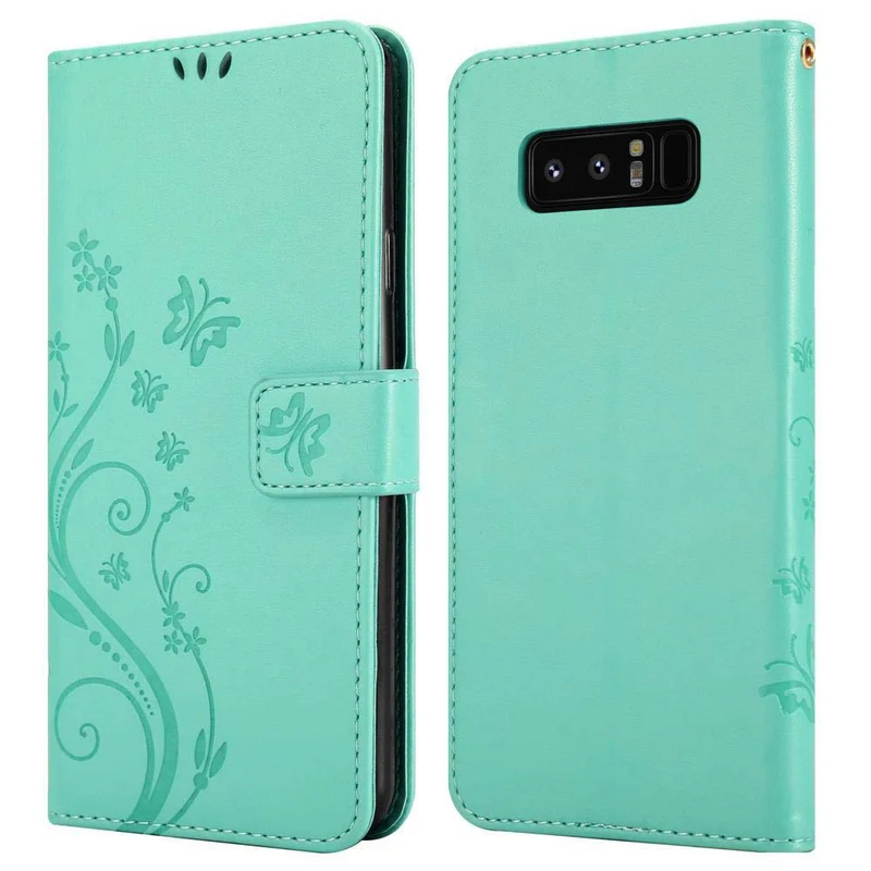 Cadorabo Hülle kompatibel mit Samsung Galaxy NOTE 8 Schutzhülle im Blumen Design mit Magnetverschluss, Standfunktion und Kartenfächern