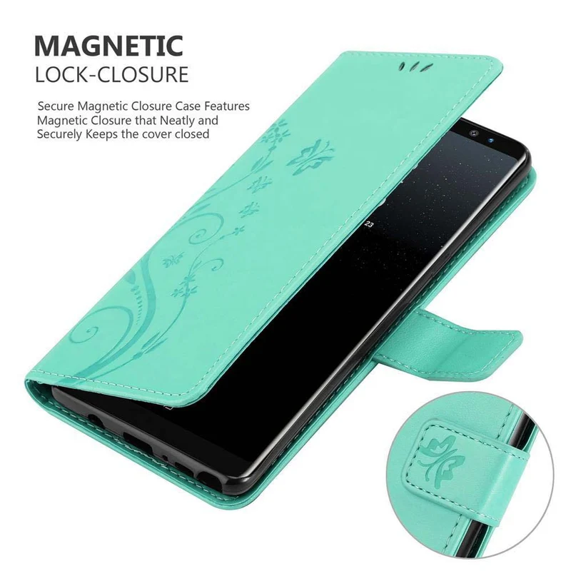 Cadorabo Hülle kompatibel mit Samsung Galaxy NOTE 8 Schutzhülle im Blumen Design mit Magnetverschluss, Standfunktion und Kartenfächern