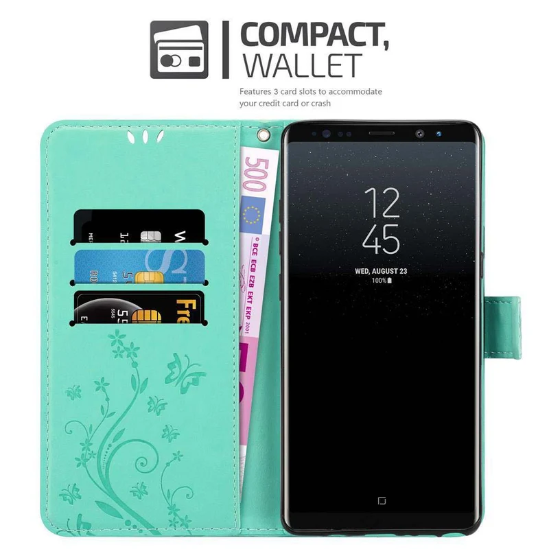 Cadorabo Hülle kompatibel mit Samsung Galaxy NOTE 8 Schutzhülle im Blumen Design mit Magnetverschluss, Standfunktion und Kartenfächern