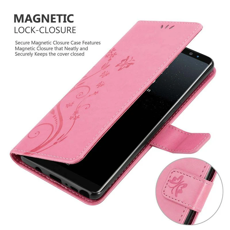 Cadorabo Hülle kompatibel mit Samsung Galaxy NOTE 8 Schutzhülle im Blumen Design mit Magnetverschluss, Standfunktion und Kartenfächern