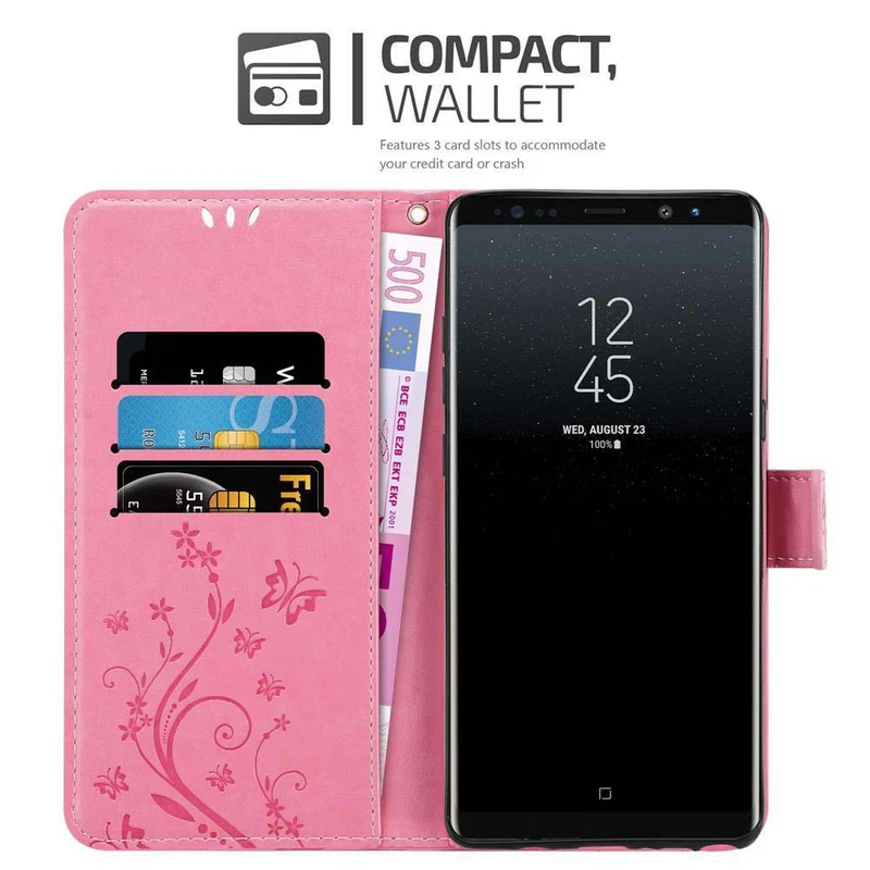 Cadorabo Hülle kompatibel mit Samsung Galaxy NOTE 8 Schutzhülle im Blumen Design mit Magnetverschluss, Standfunktion und Kartenfächern
