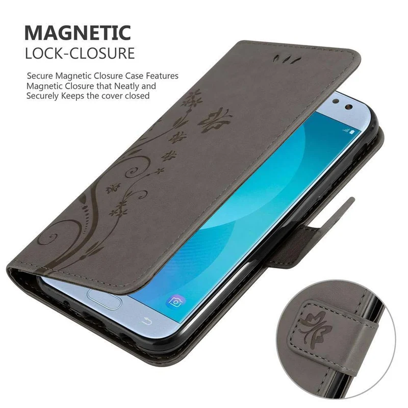 Cadorabo Hülle kompatibel mit Samsung Galaxy J5 2017 / J5 PRO Schutzhülle im Blumen Design mit Magnetverschluss, Standfunktion und Kartenfächern