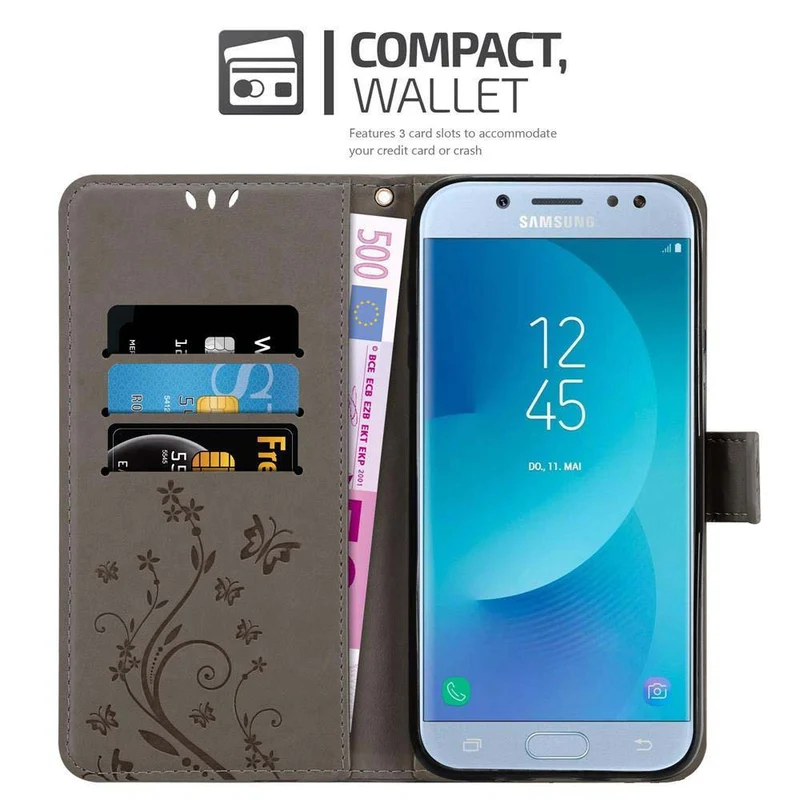 Cadorabo Hülle kompatibel mit Samsung Galaxy J5 2017 / J5 PRO Schutzhülle im Blumen Design mit Magnetverschluss, Standfunktion und Kartenfächern