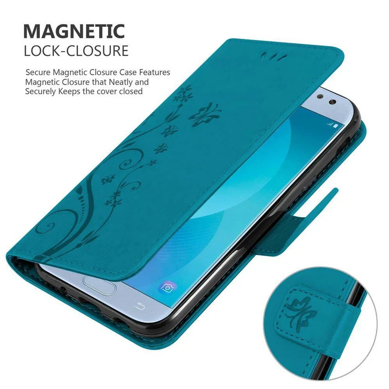 Cadorabo Hülle kompatibel mit Samsung Galaxy J5 2017 / J5 PRO Schutzhülle im Blumen Design mit Magnetverschluss, Standfunktion und Kartenfächern