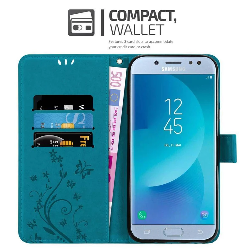Cadorabo Hülle kompatibel mit Samsung Galaxy J5 2017 / J5 PRO Schutzhülle im Blumen Design mit Magnetverschluss, Standfunktion und Kartenfächern