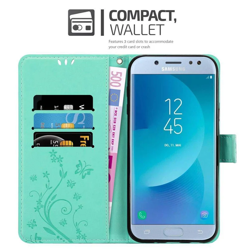 Cadorabo Hülle kompatibel mit Samsung Galaxy J5 2017 / J5 PRO Schutzhülle im Blumen Design mit Magnetverschluss, Standfunktion und Kartenfächern