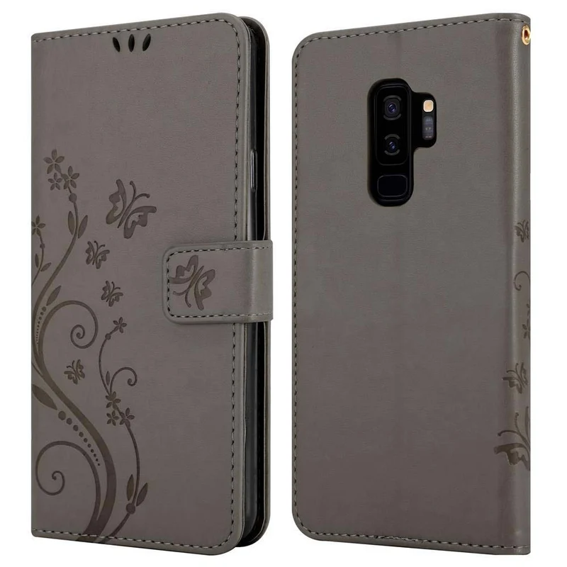 Cadorabo Hülle kompatibel mit Samsung Galaxy S9 PLUS Schutzhülle im Blumen Design mit Magnetverschluss, Standfunktion und Kartenfächern