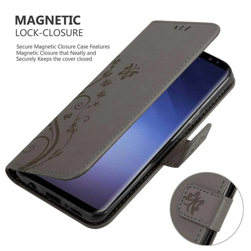 Cadorabo Hülle kompatibel mit Samsung Galaxy S9 PLUS Schutzhülle im Blumen Design mit Magnetverschluss, Standfunktion und Kartenfächern