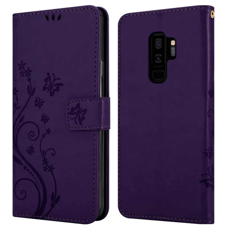 Cadorabo Hülle kompatibel mit Samsung Galaxy S9 PLUS Schutzhülle im Blumen Design mit Magnetverschluss, Standfunktion und Kartenfächern