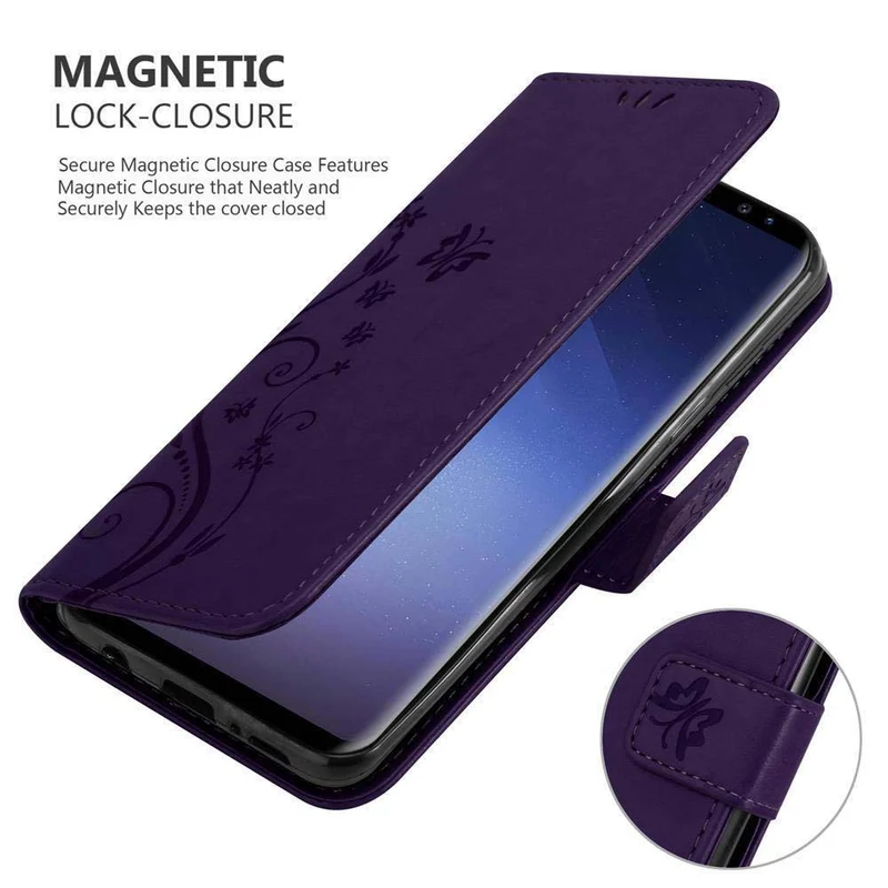 Cadorabo Hülle kompatibel mit Samsung Galaxy S9 PLUS Schutzhülle im Blumen Design mit Magnetverschluss, Standfunktion und Kartenfächern