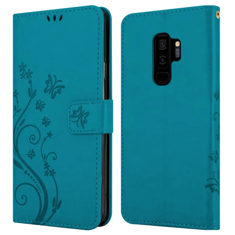 Cadorabo Hülle kompatibel mit Samsung Galaxy S9 PLUS Schutzhülle im Blumen Design mit Magnetverschluss, Standfunktion und Kartenfächern