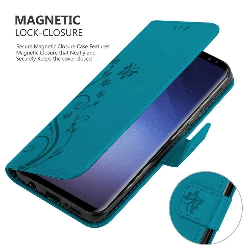 Cadorabo Hülle kompatibel mit Samsung Galaxy S9 PLUS Schutzhülle im Blumen Design mit Magnetverschluss, Standfunktion und Kartenfächern