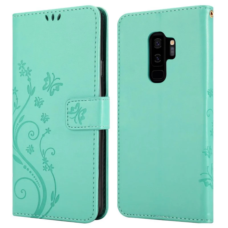 Cadorabo Hülle kompatibel mit Samsung Galaxy S9 PLUS Schutzhülle im Blumen Design mit Magnetverschluss, Standfunktion und Kartenfächern