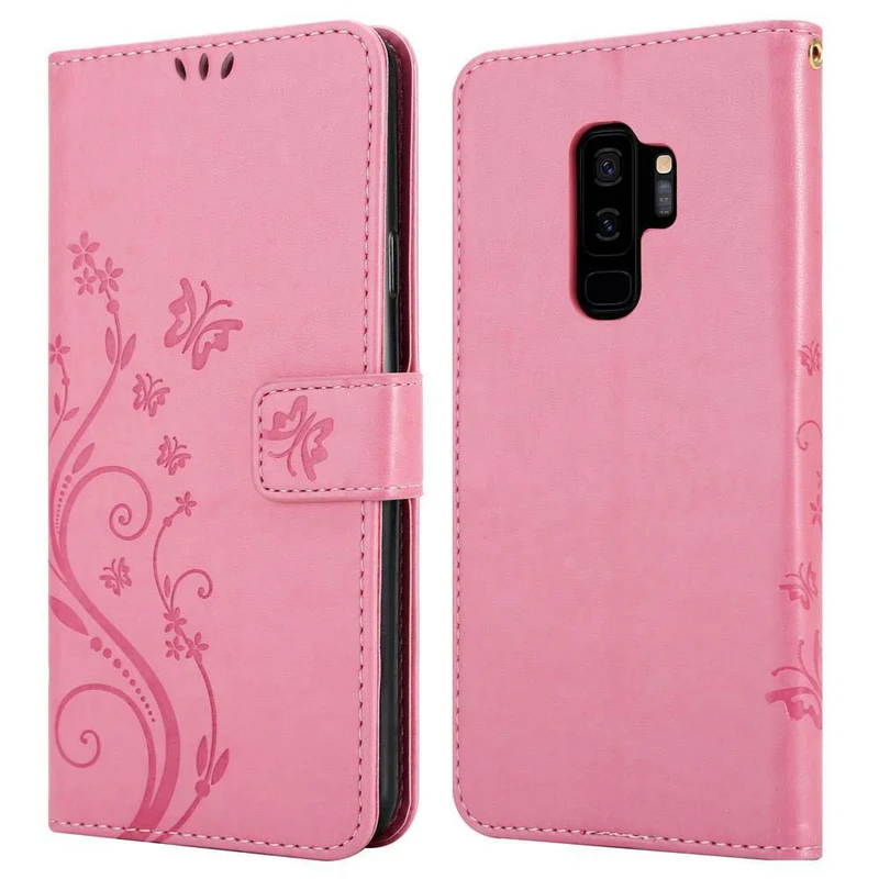 Cadorabo Hülle kompatibel mit Samsung Galaxy S9 PLUS Schutzhülle im Blumen Design mit Magnetverschluss, Standfunktion und Kartenfächern