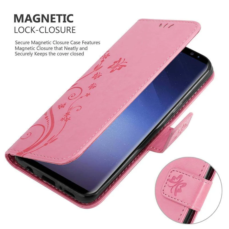 Cadorabo Hülle kompatibel mit Samsung Galaxy S9 PLUS Schutzhülle im Blumen Design mit Magnetverschluss, Standfunktion und Kartenfächern