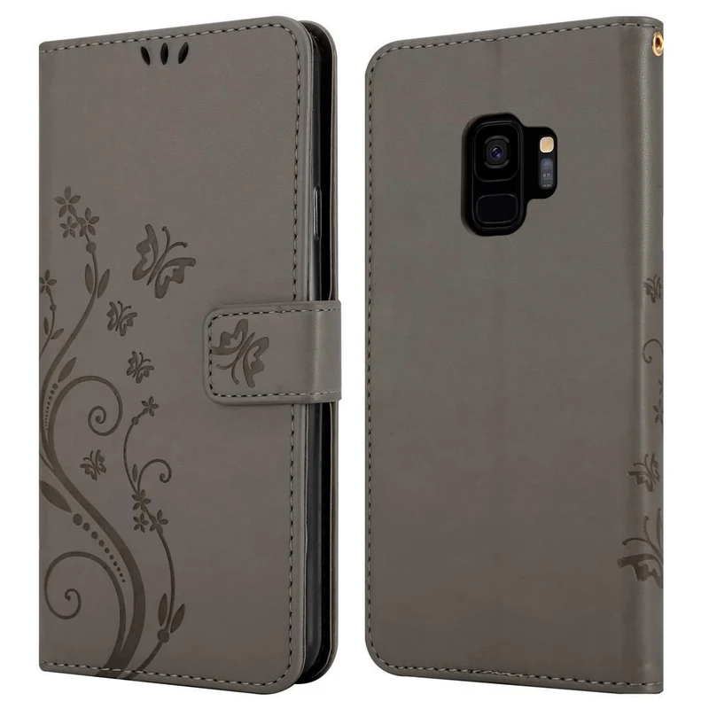Cadorabo Hülle kompatibel mit Samsung Galaxy S9 Schutzhülle im Blumen Design mit Magnetverschluss, Standfunktion und Kartenfächern
