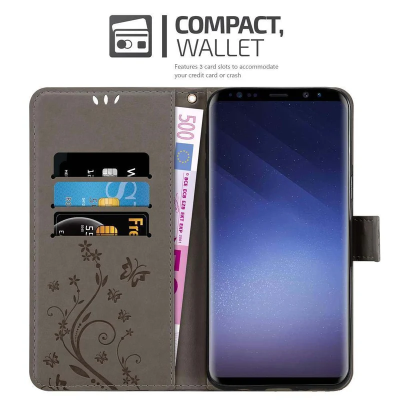 Cadorabo Hülle kompatibel mit Samsung Galaxy S9 Schutzhülle im Blumen Design mit Magnetverschluss, Standfunktion und Kartenfächern