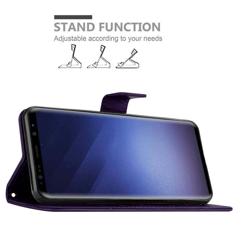 Cadorabo Hülle kompatibel mit Samsung Galaxy S9 Schutzhülle im Blumen Design mit Magnetverschluss, Standfunktion und Kartenfächern