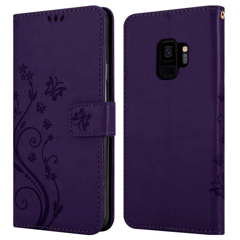 Cadorabo Hülle kompatibel mit Samsung Galaxy S9 Schutzhülle im Blumen Design mit Magnetverschluss, Standfunktion und Kartenfächern