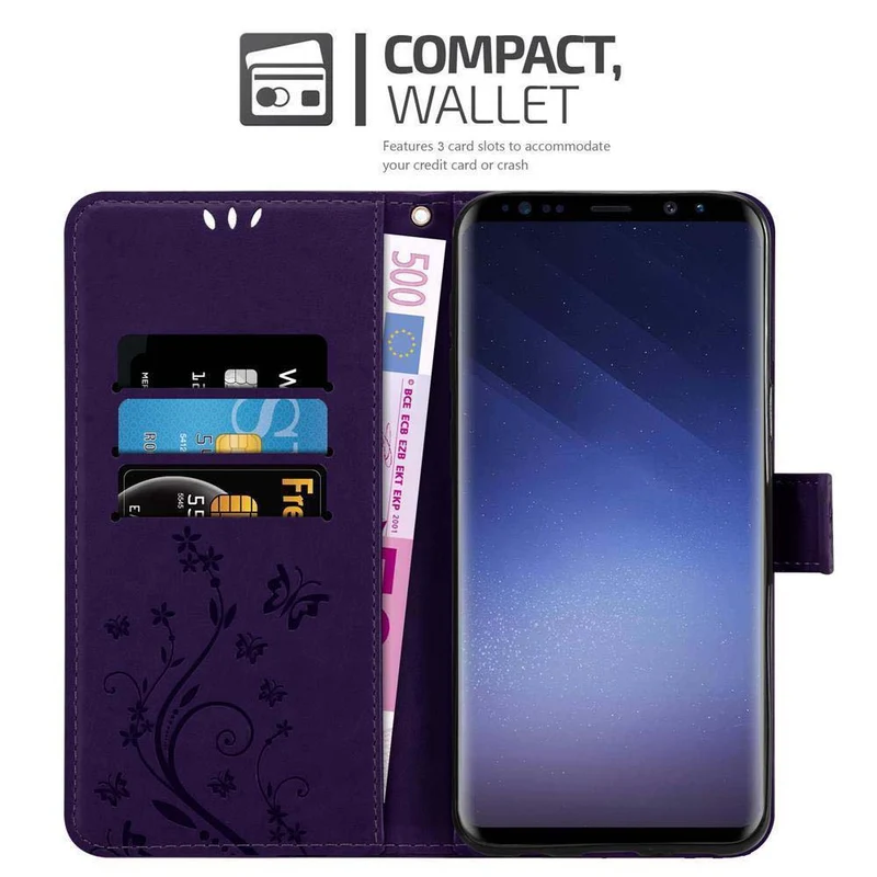 Cadorabo Hülle kompatibel mit Samsung Galaxy S9 Schutzhülle im Blumen Design mit Magnetverschluss, Standfunktion und Kartenfächern