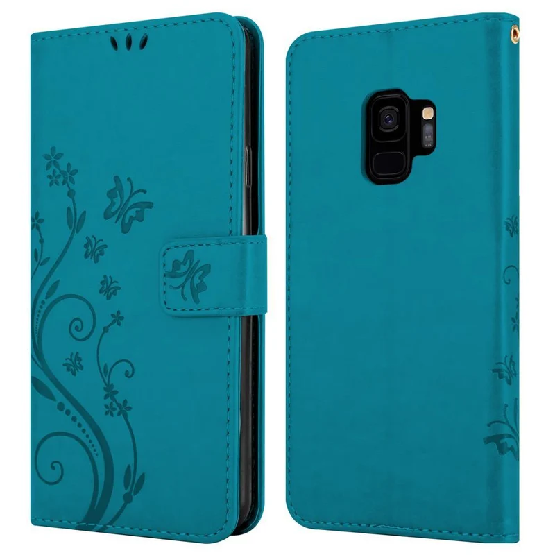Cadorabo Hülle kompatibel mit Samsung Galaxy S9 Schutzhülle im Blumen Design mit Magnetverschluss, Standfunktion und Kartenfächern