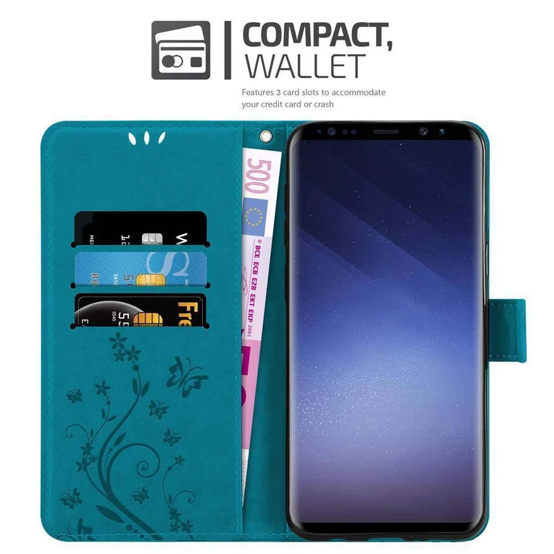 Cadorabo Hülle kompatibel mit Samsung Galaxy S9 Schutzhülle im Blumen Design mit Magnetverschluss, Standfunktion und Kartenfächern