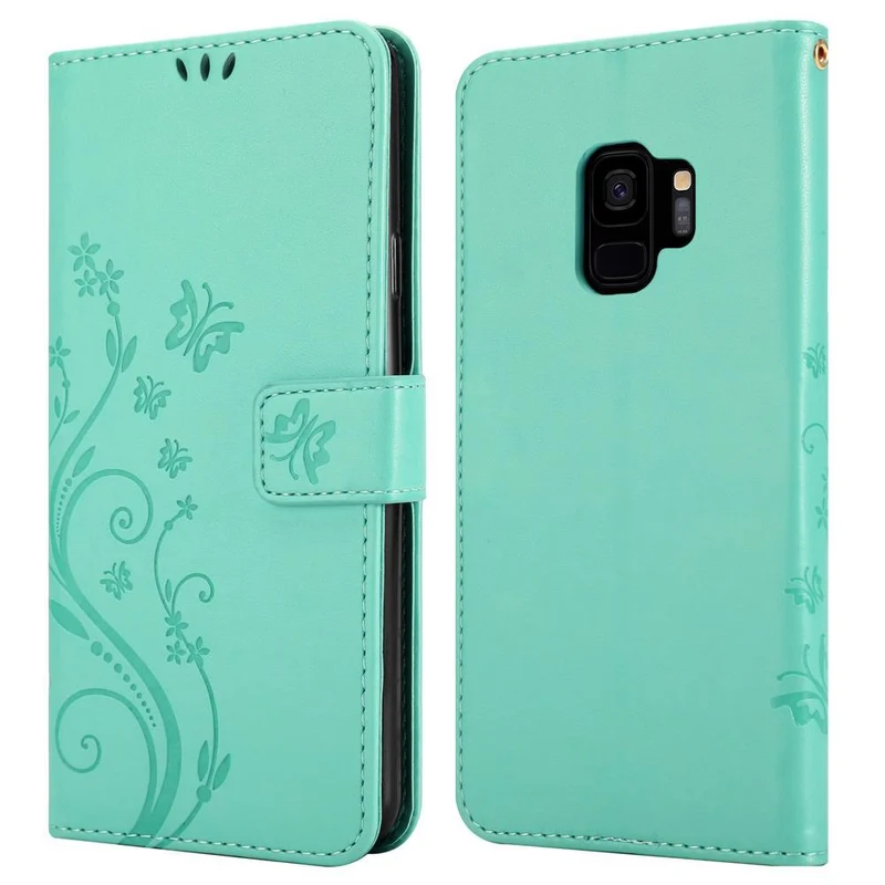 Cadorabo Hülle kompatibel mit Samsung Galaxy S9 Schutzhülle im Blumen Design mit Magnetverschluss, Standfunktion und Kartenfächern