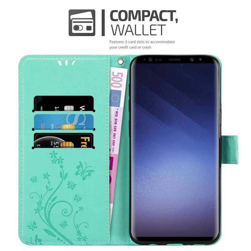 Cadorabo Hülle kompatibel mit Samsung Galaxy S9 Schutzhülle im Blumen Design mit Magnetverschluss, Standfunktion und Kartenfächern