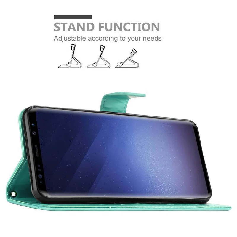 Cadorabo Hülle kompatibel mit Samsung Galaxy S9 Schutzhülle im Blumen Design mit Magnetverschluss, Standfunktion und Kartenfächern