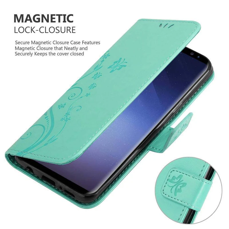 Cadorabo Hülle kompatibel mit Samsung Galaxy S9 Schutzhülle im Blumen Design mit Magnetverschluss, Standfunktion und Kartenfächern