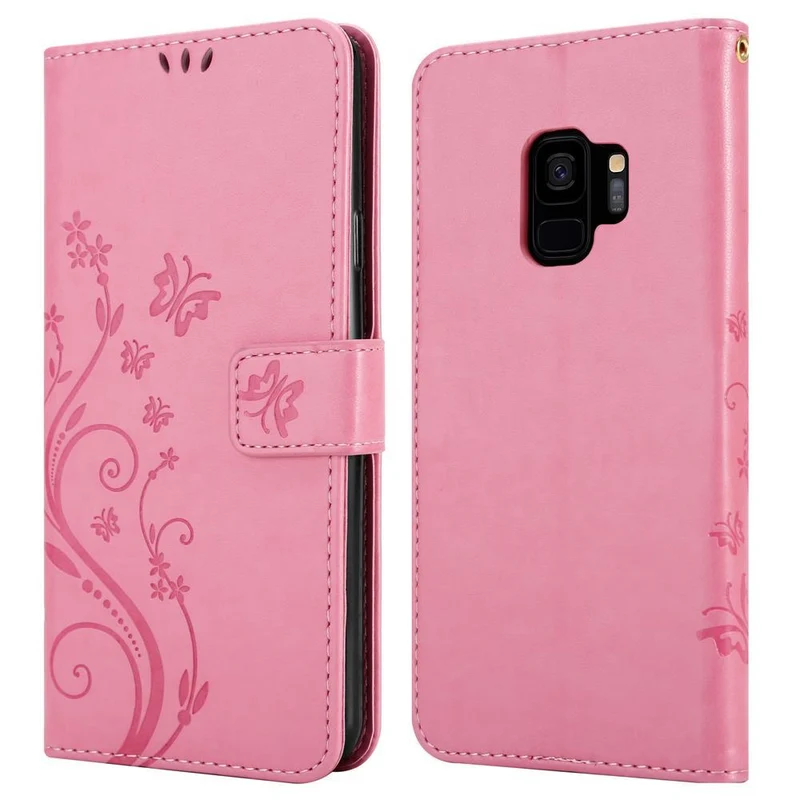 Cadorabo Hülle kompatibel mit Samsung Galaxy S9 Schutzhülle im Blumen Design mit Magnetverschluss, Standfunktion und Kartenfächern