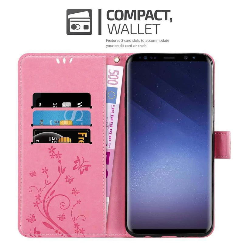 Cadorabo Hülle kompatibel mit Samsung Galaxy S9 Schutzhülle im Blumen Design mit Magnetverschluss, Standfunktion und Kartenfächern
