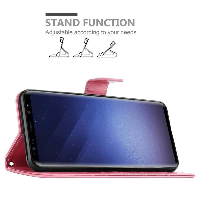 Cadorabo Hülle kompatibel mit Samsung Galaxy S9 Schutzhülle im Blumen Design mit Magnetverschluss, Standfunktion und Kartenfächern