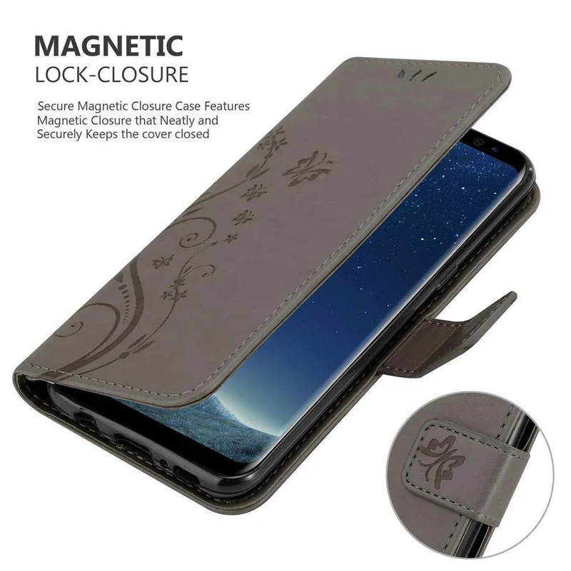 Cadorabo Hülle kompatibel mit Samsung Galaxy S8 PLUS Schutzhülle im Blumen Design mit Magnetverschluss, Standfunktion und Kartenfächern