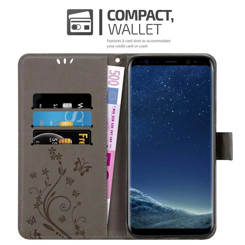 Cadorabo Hülle kompatibel mit Samsung Galaxy S8 PLUS Schutzhülle im Blumen Design mit Magnetverschluss, Standfunktion und Kartenfächern