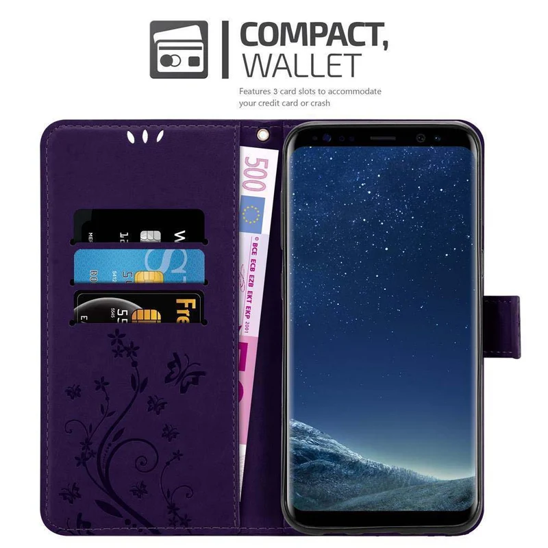 Cadorabo Hülle kompatibel mit Samsung Galaxy S8 PLUS Schutzhülle im Blumen Design mit Magnetverschluss, Standfunktion und Kartenfächern
