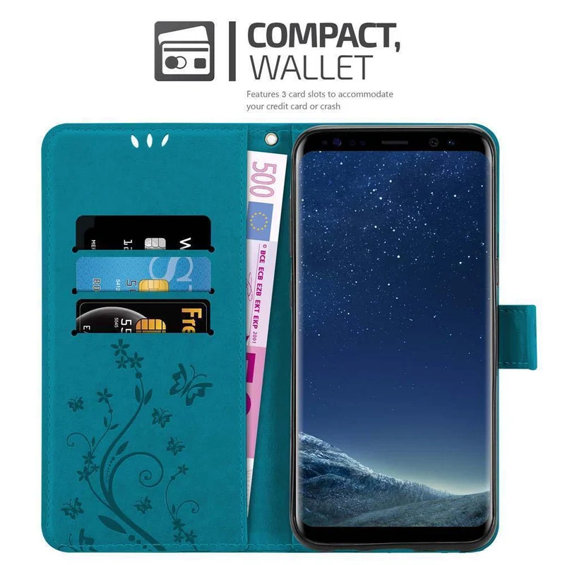 Cadorabo Hülle kompatibel mit Samsung Galaxy S8 PLUS Schutzhülle im Blumen Design mit Magnetverschluss, Standfunktion und Kartenfächern