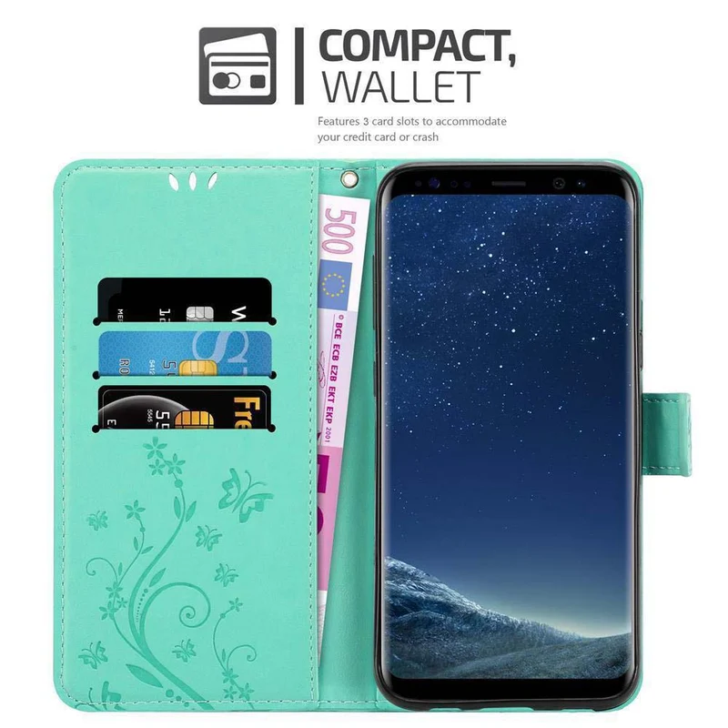 Cadorabo Hülle kompatibel mit Samsung Galaxy S8 PLUS Schutzhülle im Blumen Design mit Magnetverschluss, Standfunktion und Kartenfächern