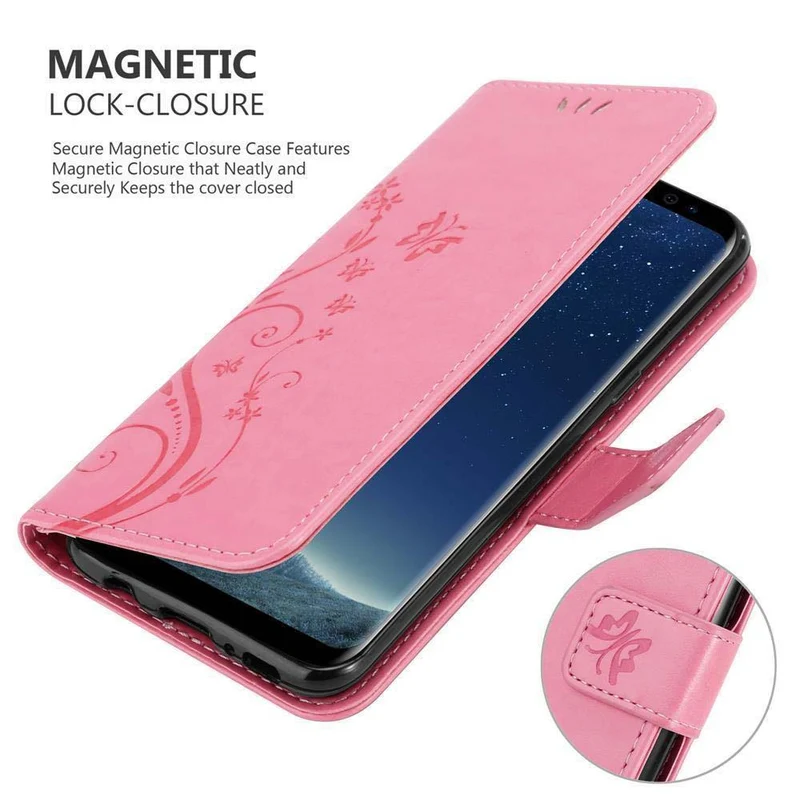 Cadorabo Hülle kompatibel mit Samsung Galaxy S8 PLUS Schutzhülle im Blumen Design mit Magnetverschluss, Standfunktion und Kartenfächern