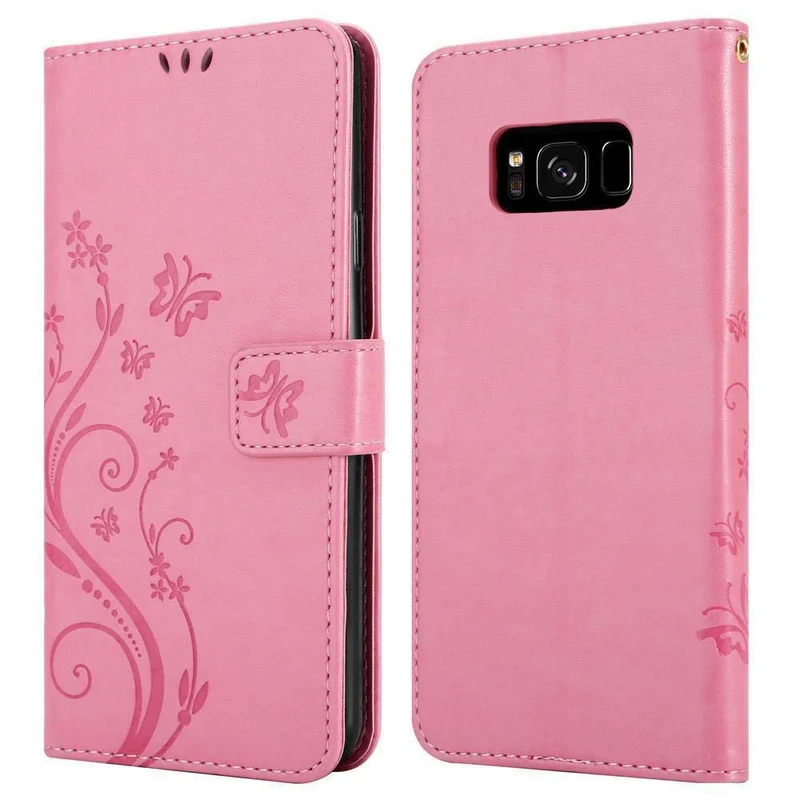 Cadorabo Hülle kompatibel mit Samsung Galaxy S8 PLUS Schutzhülle im Blumen Design mit Magnetverschluss, Standfunktion und Kartenfächern