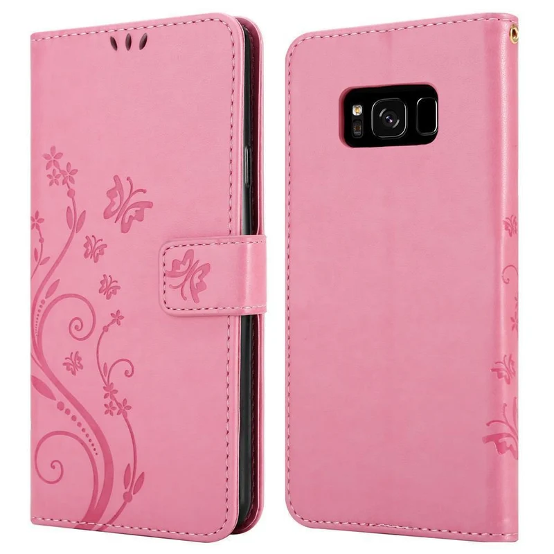 Cadorabo Hülle kompatibel mit Samsung Galaxy S8 PLUS Schutzhülle im Blumen Design mit Magnetverschluss, Standfunktion und Kartenfächern