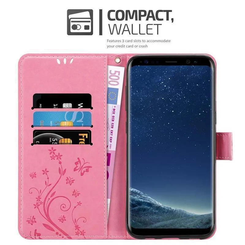 Cadorabo Hülle kompatibel mit Samsung Galaxy S8 PLUS Schutzhülle im Blumen Design mit Magnetverschluss, Standfunktion und Kartenfächern