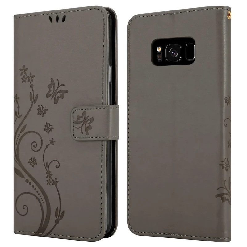 Cadorabo Hülle kompatibel mit Samsung Galaxy S8 Schutzhülle im Blumen Design mit Magnetverschluss, Standfunktion und Kartenfächern