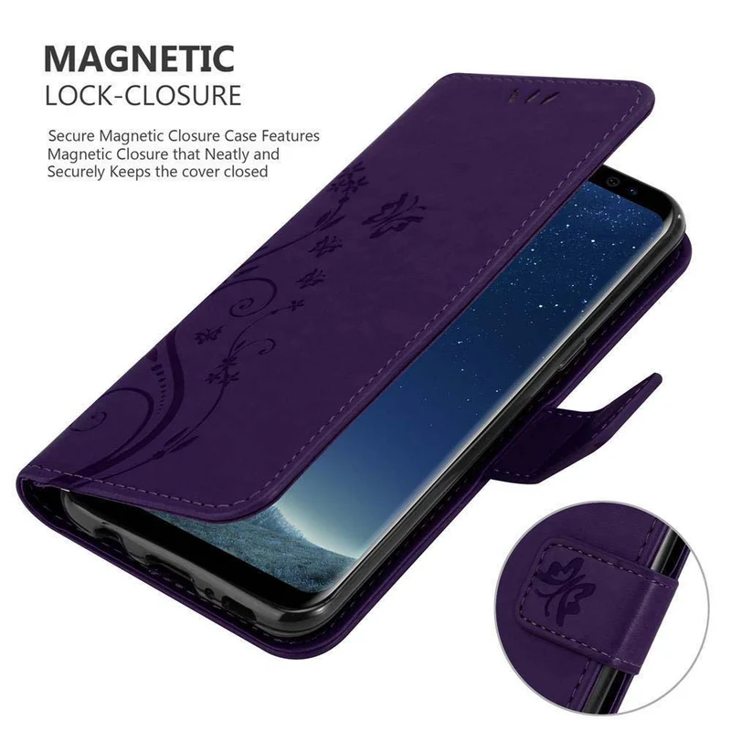 Cadorabo Hülle kompatibel mit Samsung Galaxy S8 Schutzhülle im Blumen Design mit Magnetverschluss, Standfunktion und Kartenfächern