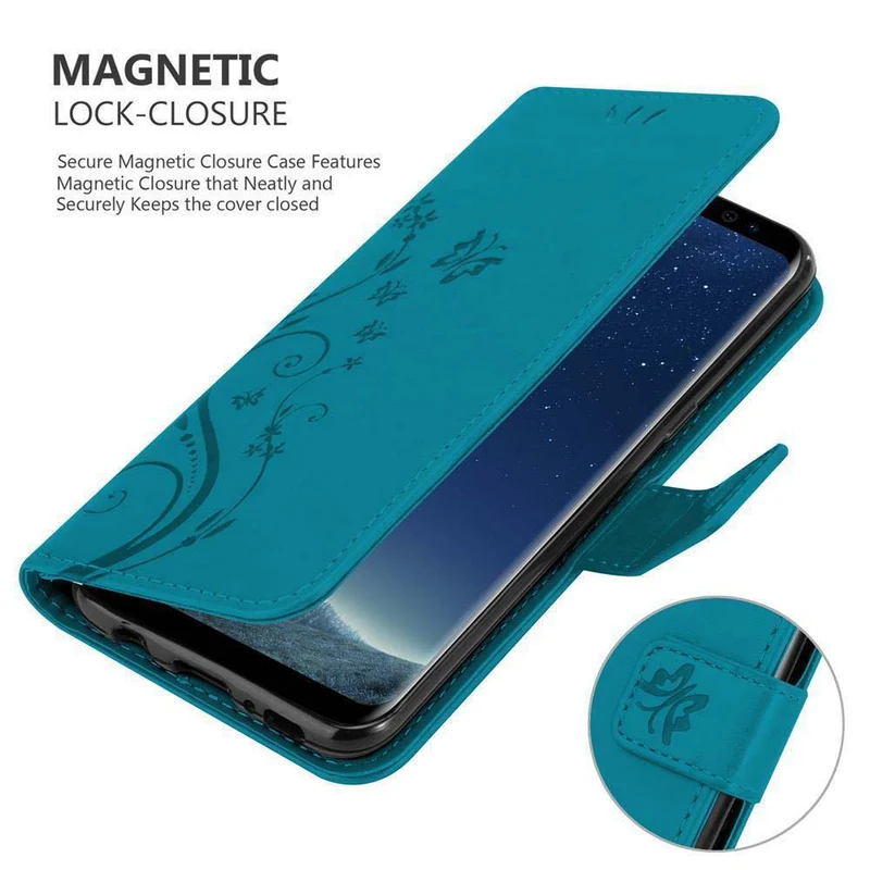 Cadorabo Hülle kompatibel mit Samsung Galaxy S8 Schutzhülle im Blumen Design mit Magnetverschluss, Standfunktion und Kartenfächern