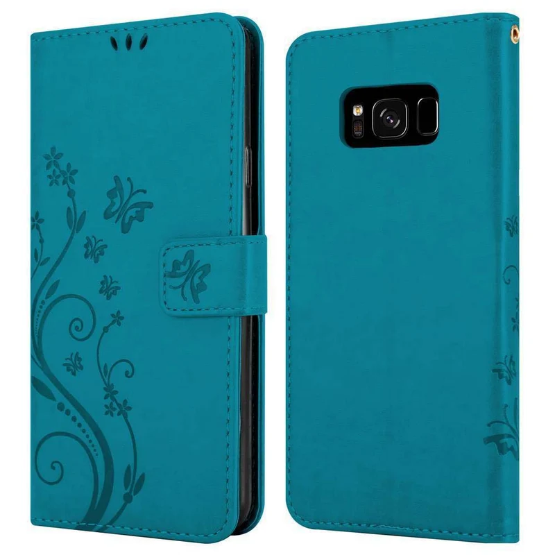 Cadorabo Hülle kompatibel mit Samsung Galaxy S8 Schutzhülle im Blumen Design mit Magnetverschluss, Standfunktion und Kartenfächern